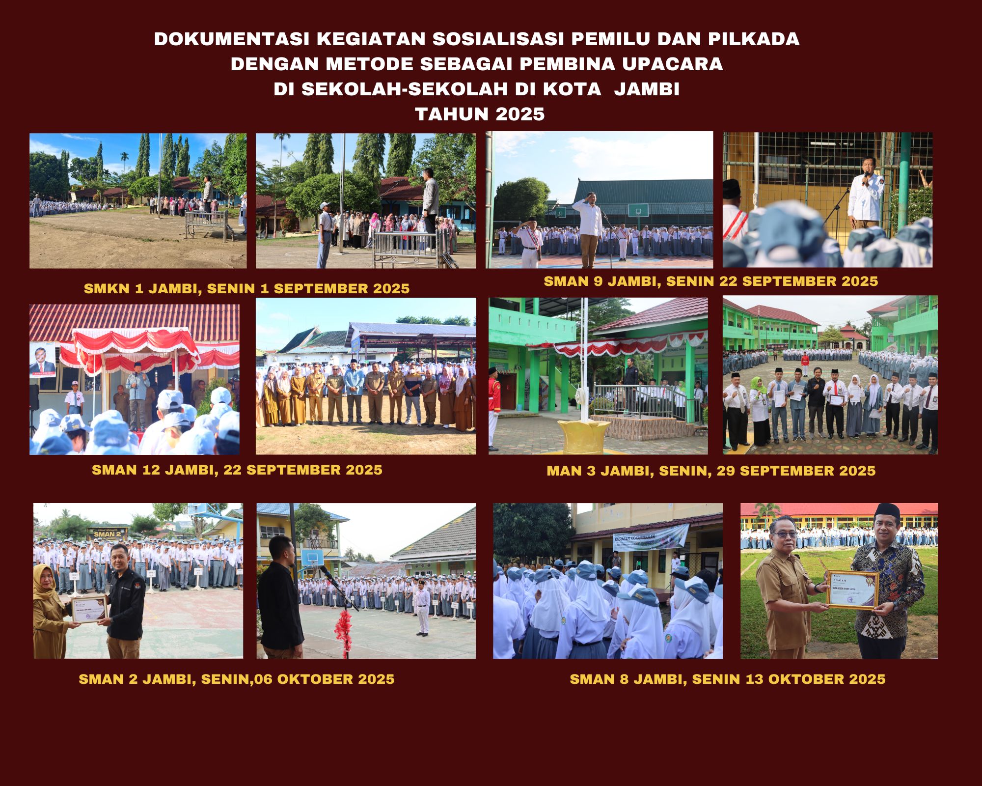 Kegiatan Sosialisasi sebagai Pembina Upacara di Sekolah-sekolah di Kota Jambi